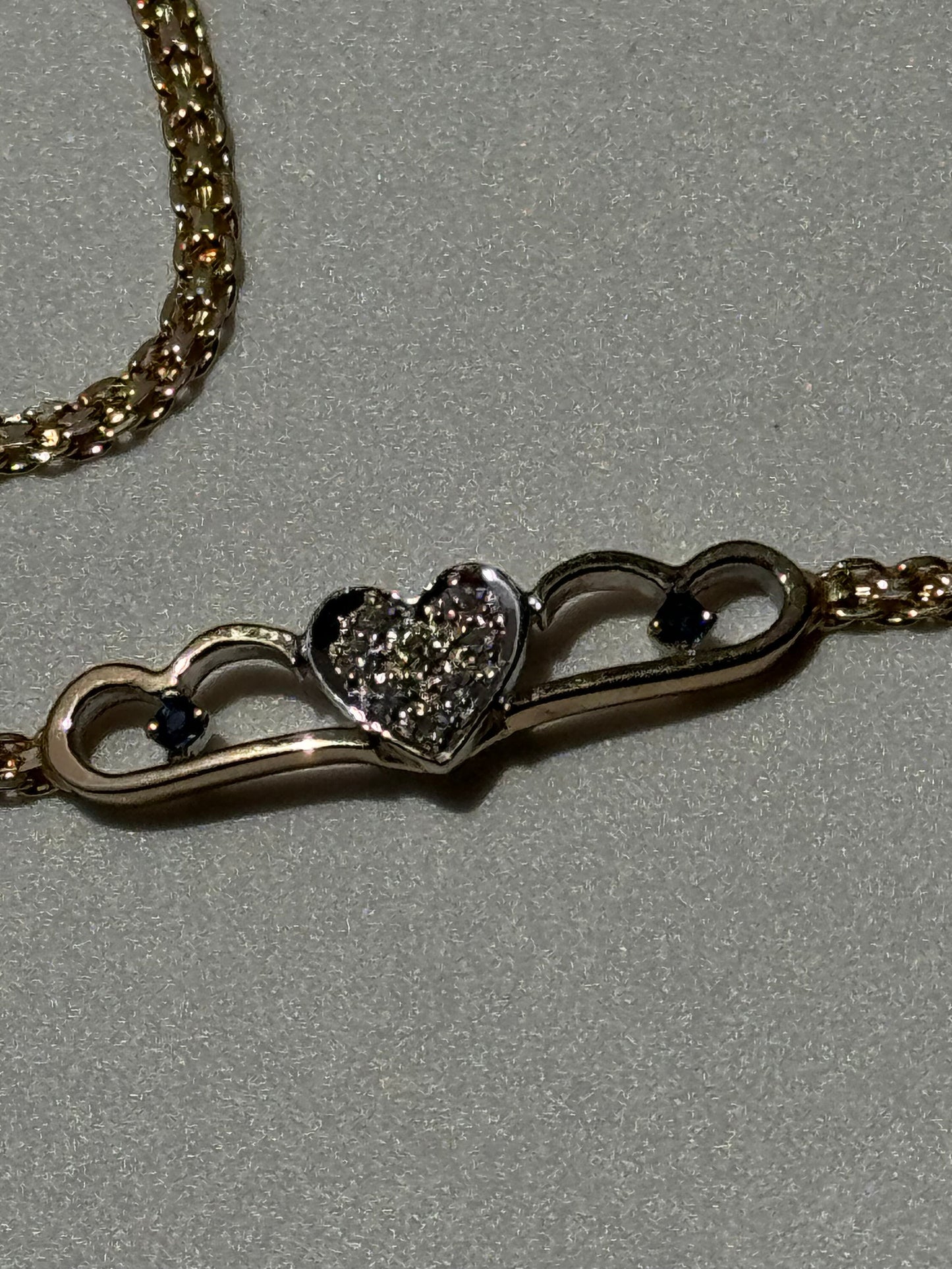 Vintage 1990’s Heart Anklet 14k Sapphire and Diamonds New Old Stock