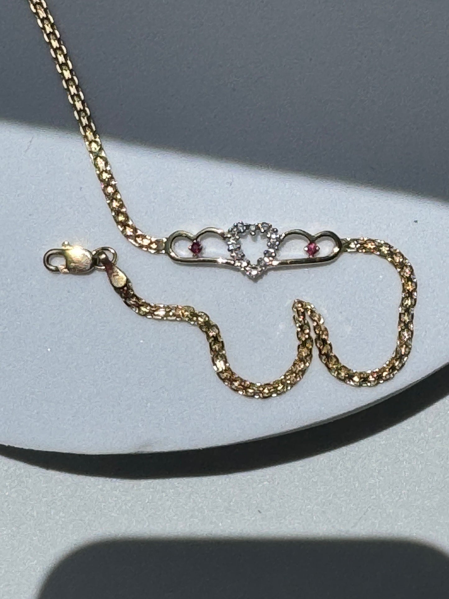Vintage 1990’s Heart Anklet 14k Sapphire and Diamonds New Old Stock