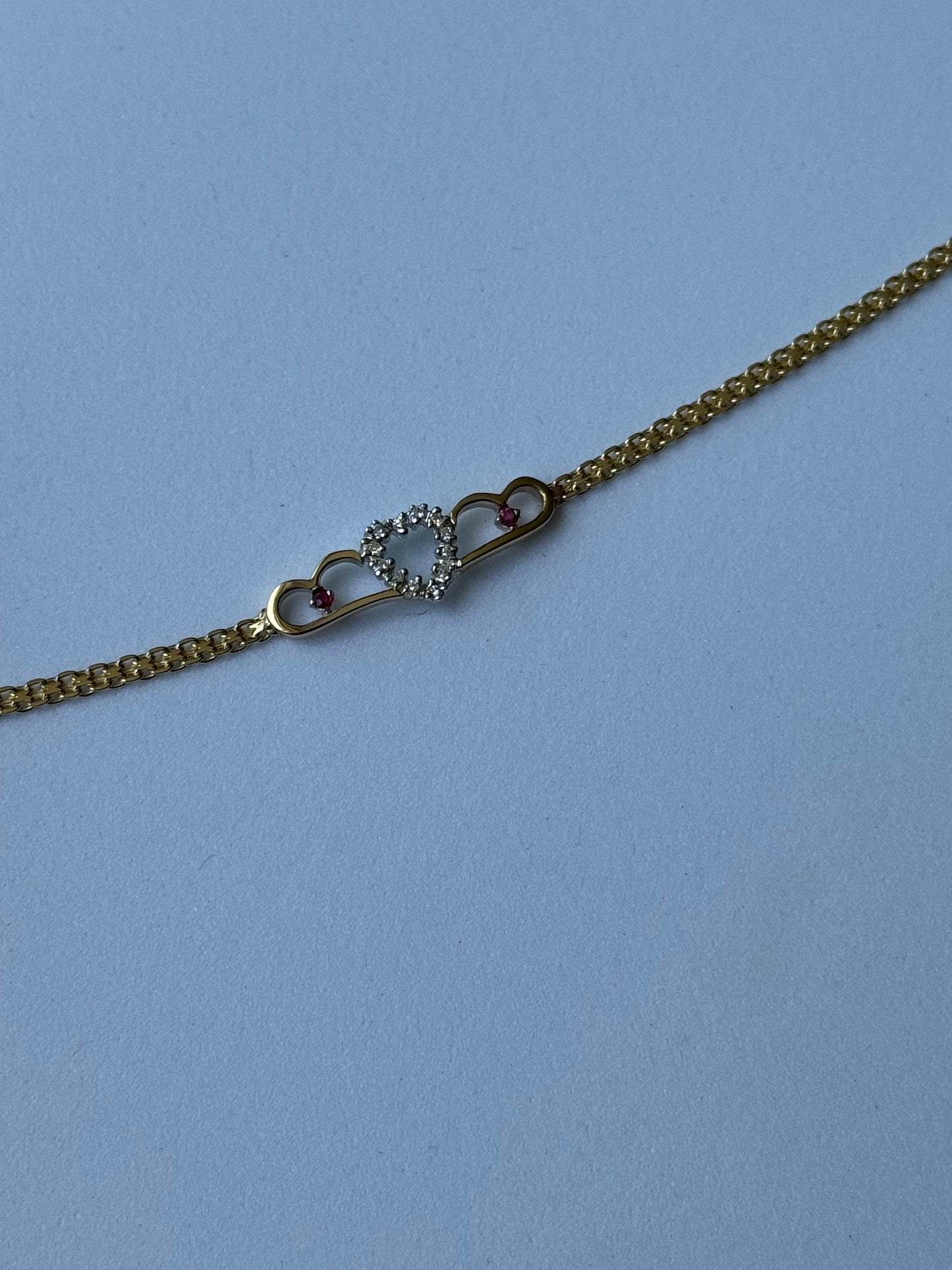 Vintage 1990’s Heart Anklet 14k Sapphire and Diamonds New Old Stock