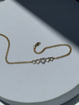 Vintage 1990 Deadstock Row of Hearts Anklet in 14k and Diamonds