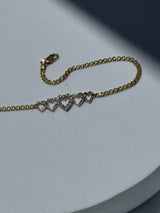 Vintage 1990 Deadstock Row of Hearts Anklet in 14k and Diamonds