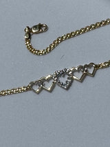 Vintage 1990 Deadstock Row of Hearts Anklet in 14k and Diamonds