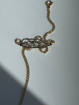 Vintage 1990 Delicate Four Leaf Clover and Hearts Anklet in 14k and Diamond Deadstock