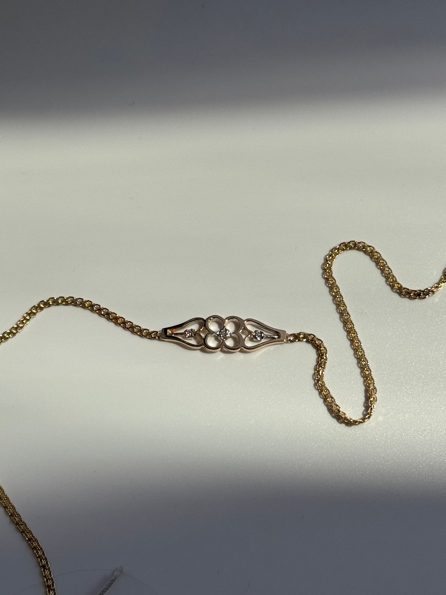 Vintage 1990 Delicate Four Leaf Clover and Hearts Anklet in 14k and Diamond Deadstock