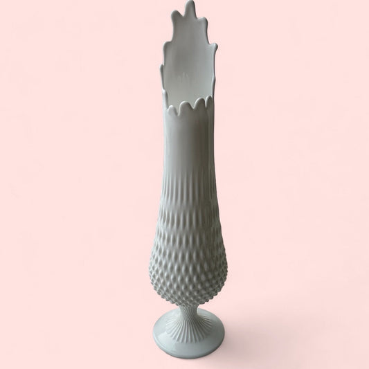 MCM Large Fenton Footed Hobnail Milkglass Wide Mouth Swung Vase 20”