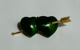 Vintage Estate Double Hearts and Arrow Jade and 14k Gold Pendant