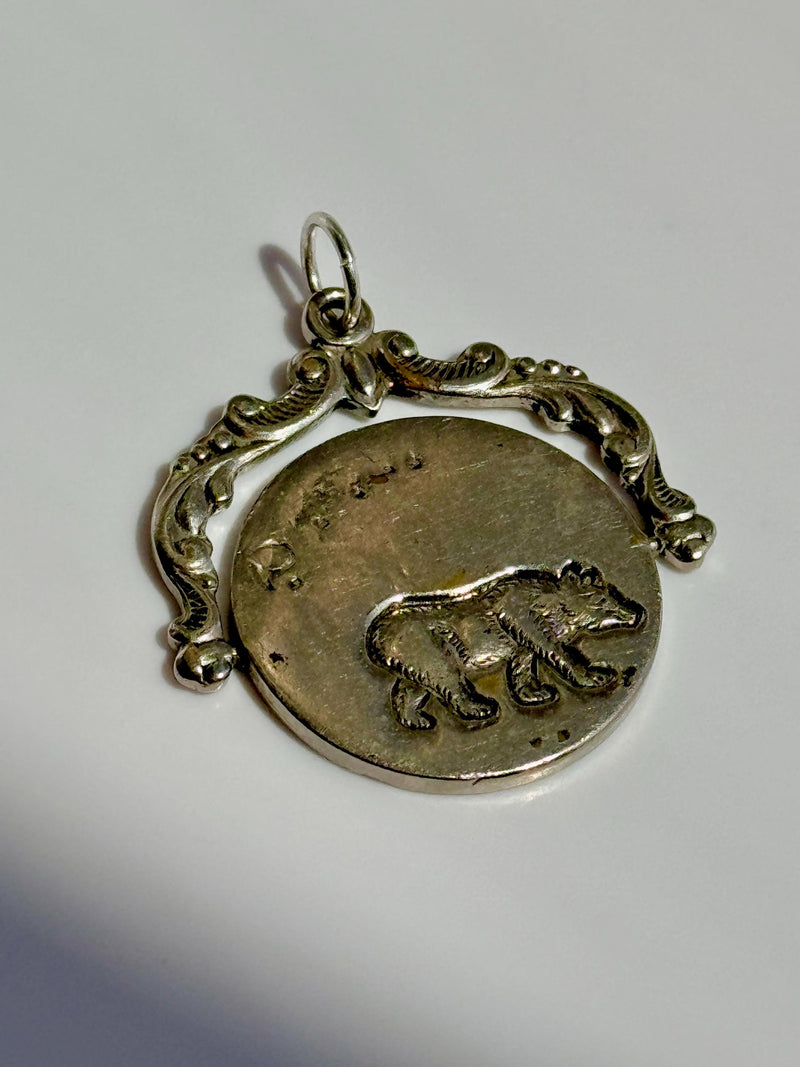 Vintage 1915 Panama Pacific Fair Naughty Bear Sterling Silver Spinner Pendant