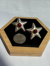 Vintage Taxco Mexico Sterling Silver and Red Jasper Star Earrings