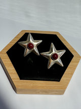 Vintage Taxco Mexico Sterling Silver and Red Jasper Star Earrings