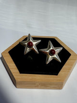 Vintage Taxco Mexico Sterling Silver and Red Jasper Star Earrings