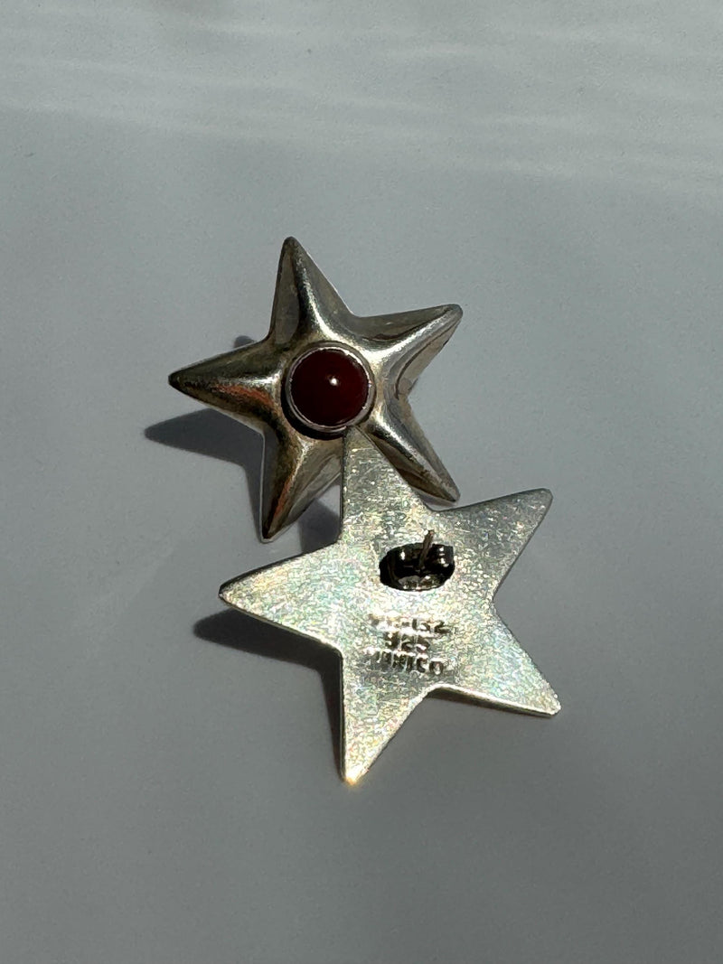 Vintage Taxco Mexico Sterling Silver and Red Jasper Star Earrings