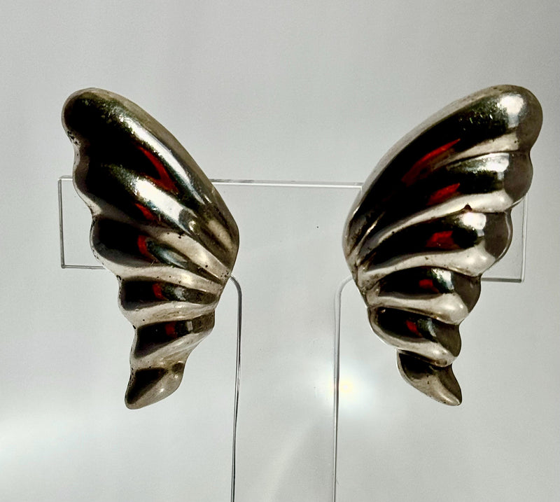 Vintage Los Ballesteros Butterfly Wing Abstract Earrings