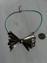 Vintage Taxco Mexico Giant Sterling Silver Bow Necklace and Pin Combo