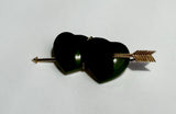 Vintage Estate Double Hearts and Arrow Jade and 14k Gold Pendant