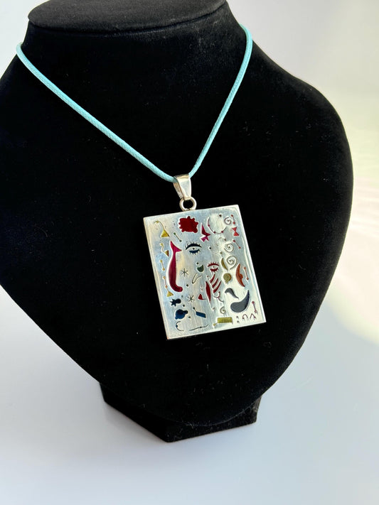 Rare and Unusual Sterling and Enamel Joan Mirò Abstract Pendant