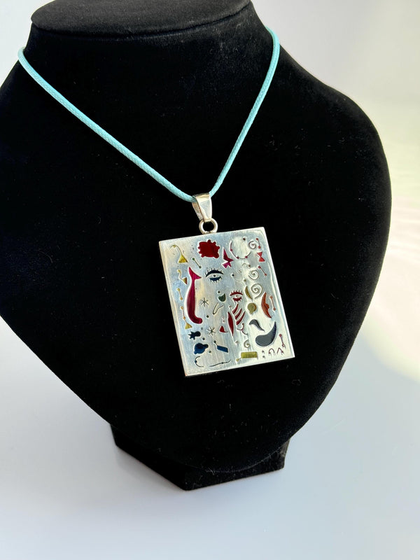 Rare and Unusual Sterling and Enamel Joan Mirò Abstract Pendant