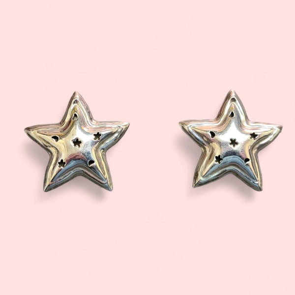 Large Vintage Taxco Mexico Stamped Star Earrings in Sterling Silver