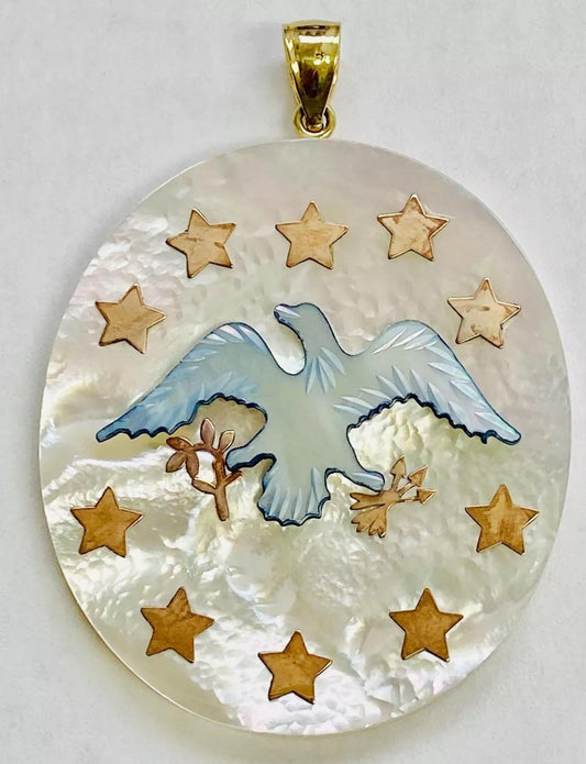 EstateWestern Eagle and Stars Mother of Pearl and 14k Pendant