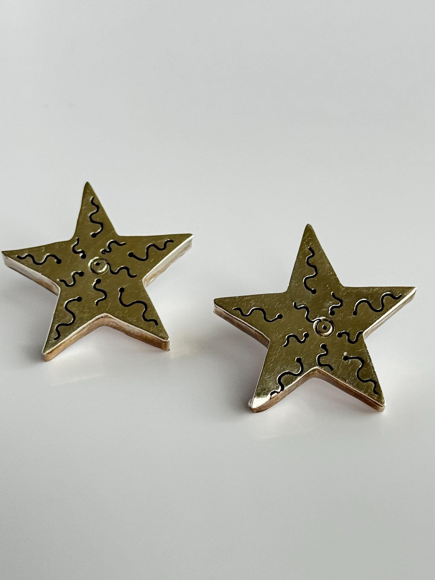 Vintage Sterling Silver Shadow Box Squiggle Star Earrings 1990