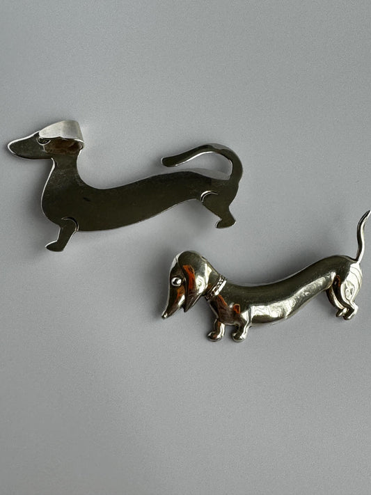 Set of Vintage Sterling Silver Dachshund Pins from Mexico