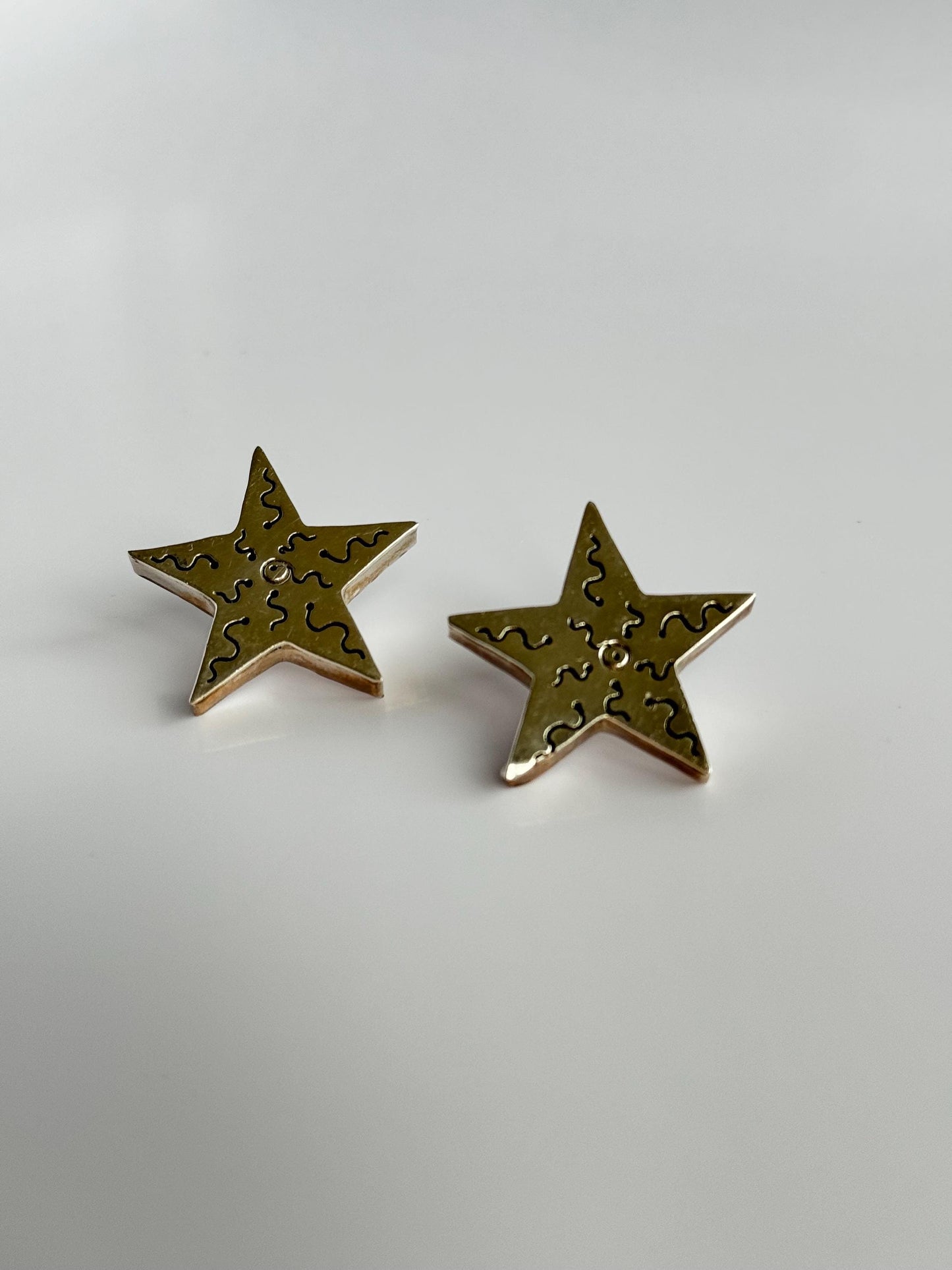 Vintage Sterling Silver Shadow Box Squiggle Star Earrings 1990
