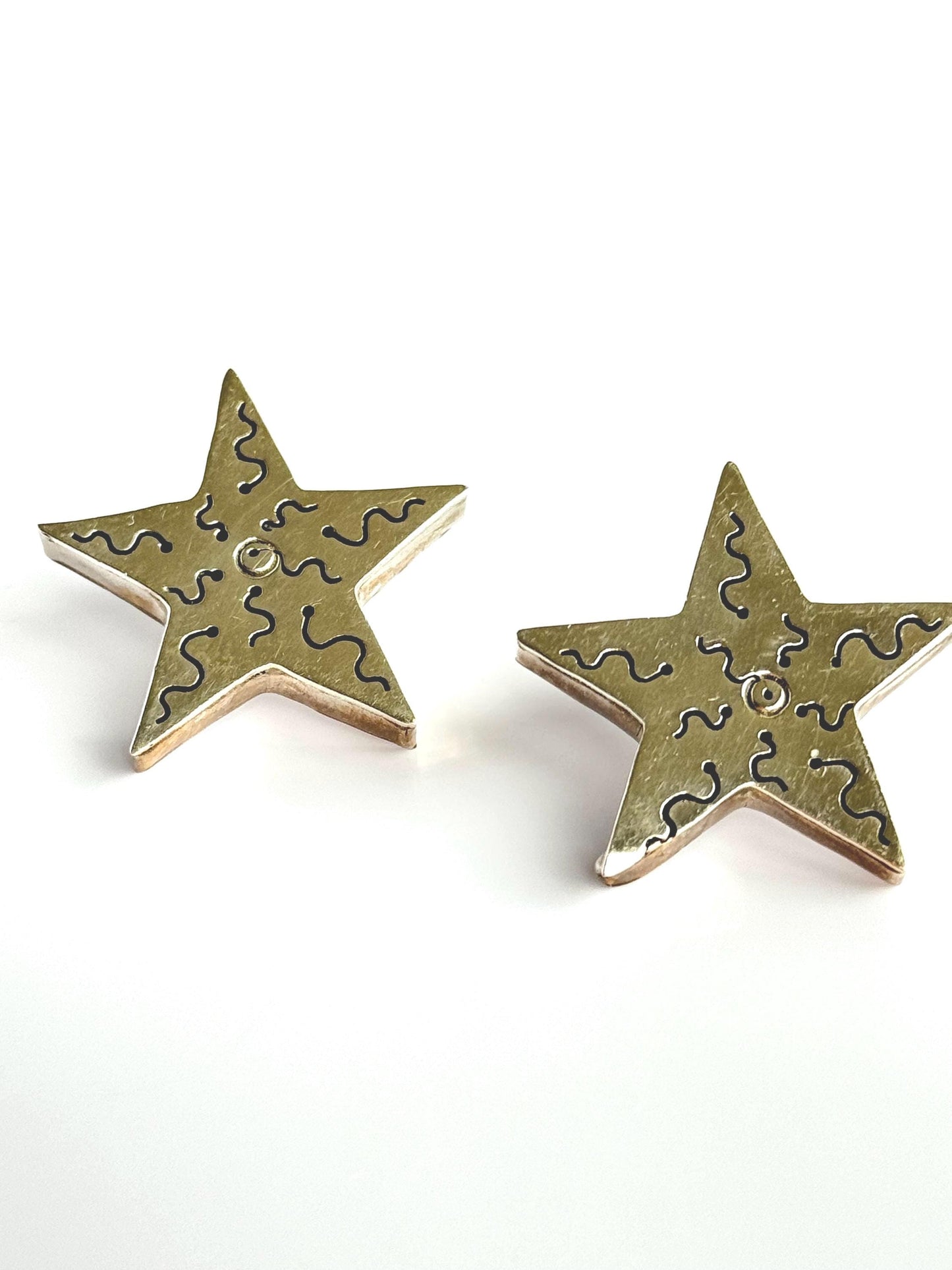 Vintage Sterling Silver Shadow Box Squiggle Star Earrings 1990