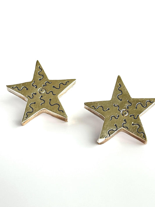 Vintage Sterling Silver Shadow Box Squiggle Star Earrings 1990