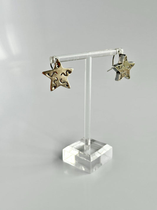 1990’s Happy Sterling Silver Star Earrings from Mexico