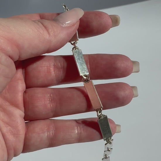 Estate vintage 1964 Leonore Doskow sterling silver geometric rectangle link bracelet with modernist architectural design