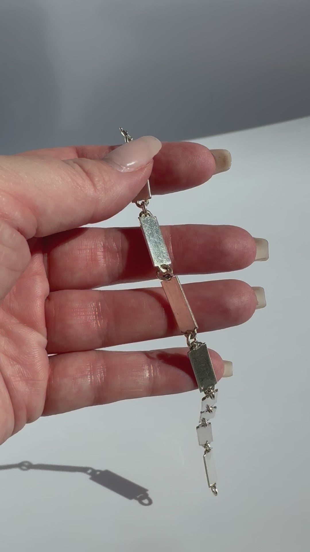 Estate vintage 1964 Leonore Doskow sterling silver geometric rectangle link bracelet with modernist architectural design