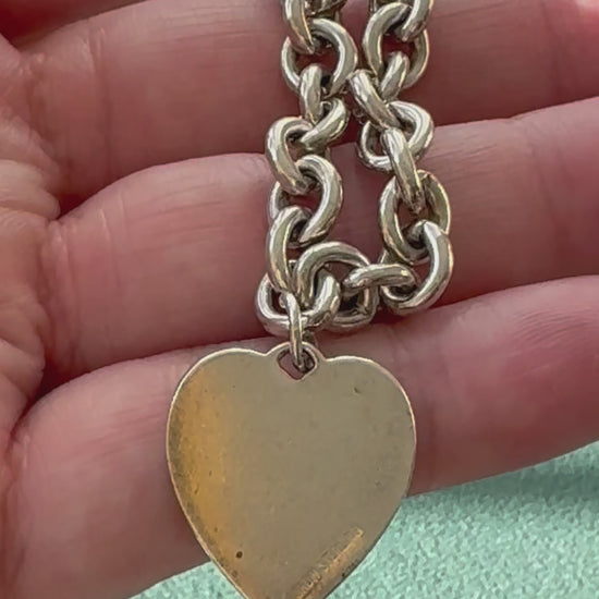 Doskow sterling silver rope chain bracelet with blank heart tag charm, 35 grams