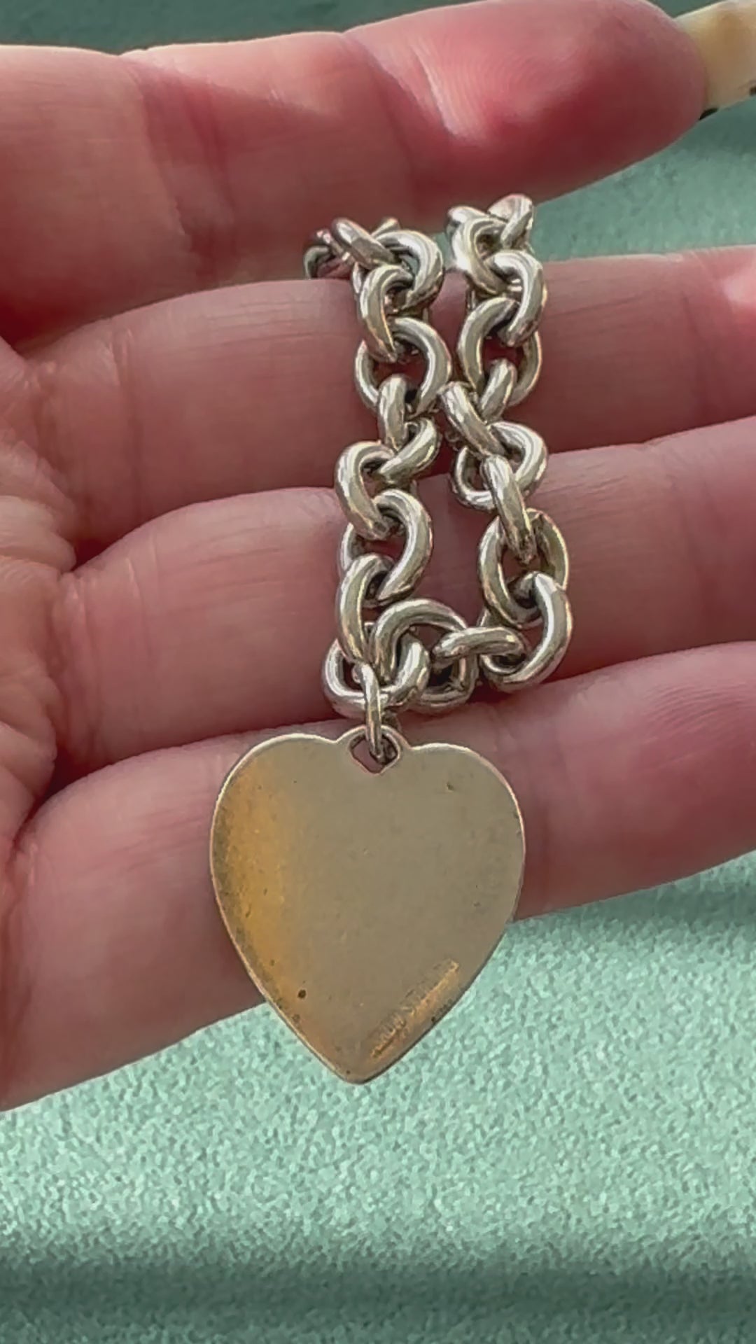 Doskow sterling silver rope chain bracelet with blank heart tag charm, 35 grams