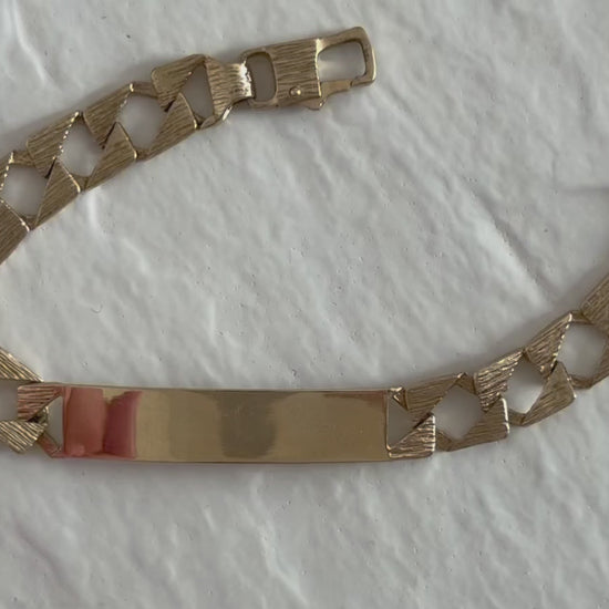Estate 1970s 9ct yellow gold bark textured identity bracelet