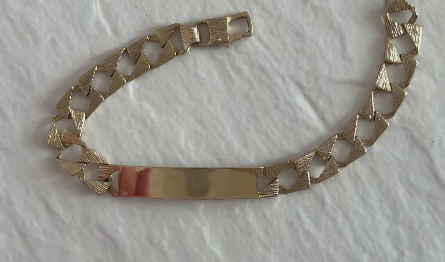 Estate 1970s 9ct yellow gold bark textured identity bracelet
