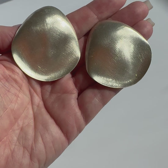 Estate vintage Jondell Enterprises sterling silver abstract geometric textured clip-on earrings with brushed finish and organic sculptural forms