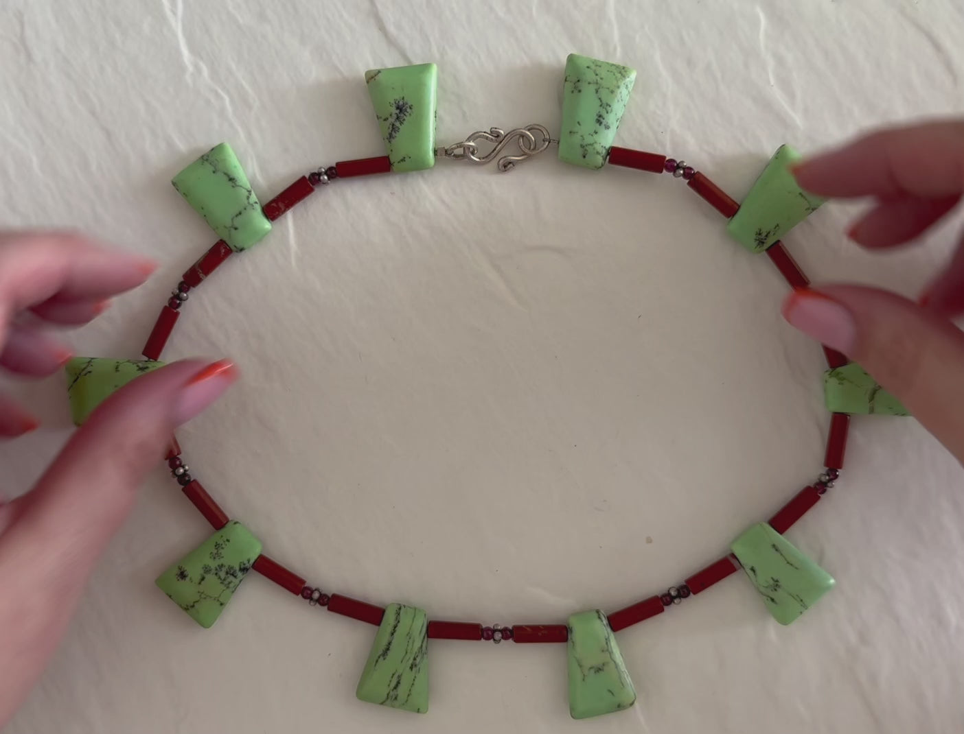 Vintage green aventurine garnet agate sterling silver beaded necklace with black matrix patterns and S-hook clasp from 1970s-80s
Shopify Tags:
vintage aventurine necklace, green aventurine jewelry, garnet necklace, vintage gemstone necklace, sterling silver necklace, 1970s jewelry, 1980s jewelry, bohemian necklace, New Age jewelry, metaphysical jewelry, crystal healing jewelry, vintage boho necklace, estate jewelry, vintage beaded necklace, aventurine garnet necklace, vintage stone necklace, hippie jewelry,