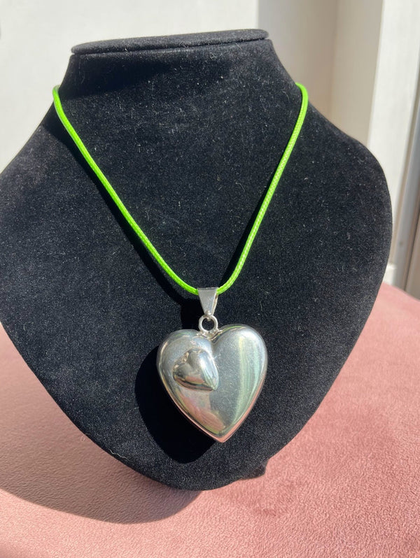 Vintage Puffy Double Heart Pendant Taxco, Mexico