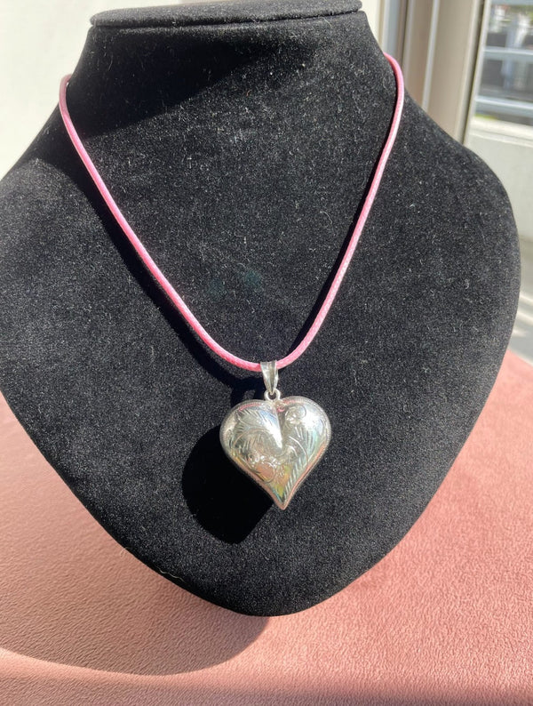 Vintage Sterling Southwestern Puffy Heart Pendant with Scroll Work