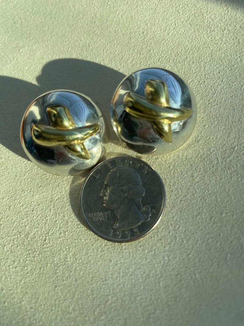 Vintage Designer 1980’s Puffy Sterling Button Earrings LARGE