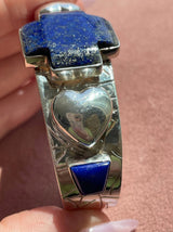 Hearts and Crosses Lapis and Sterling Cuff Bracelet