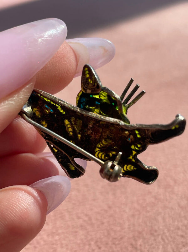 World’s Ugliest but Well Made Sterling Cloisonne Cat Pin