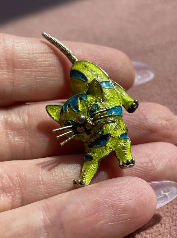 World’s Ugliest but Well Made Sterling Cloisonne Cat Pin