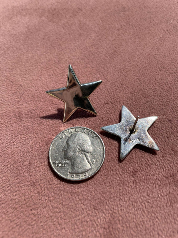 Shiny Vintage Sterling Silver Star Stud Earrings