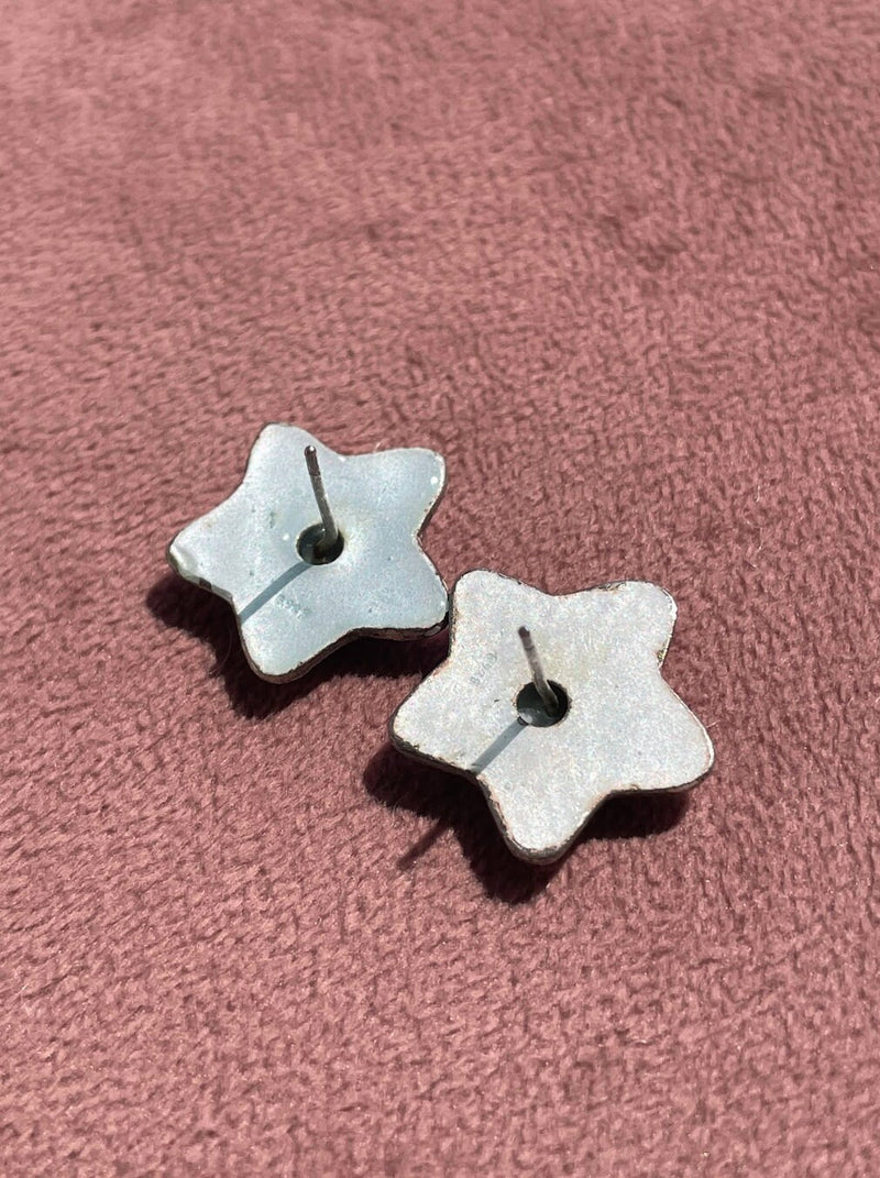 Vintage Guilloche Sterling Silver Starfish Earrings