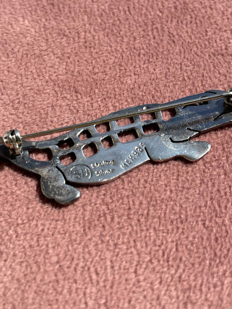 Vintage Drunken Alligator Pin Sterling Silver