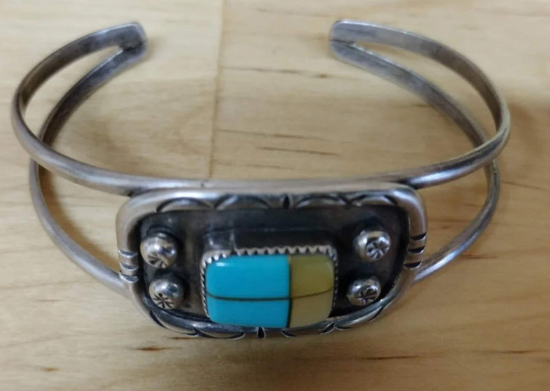 Old Pawn Cuff with Turquoise and Mother of Pearl