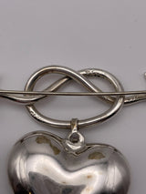 Vintage Love Knot Heart and Arrow Sterling Silver Bow Brooch Pin