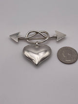 Vintage Love Knot Heart and Arrow Sterling Silver Bow Brooch Pin