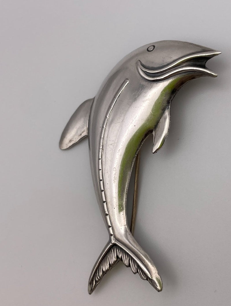 Vintage Goofy Sterling Silver Tuna Pin Brooch