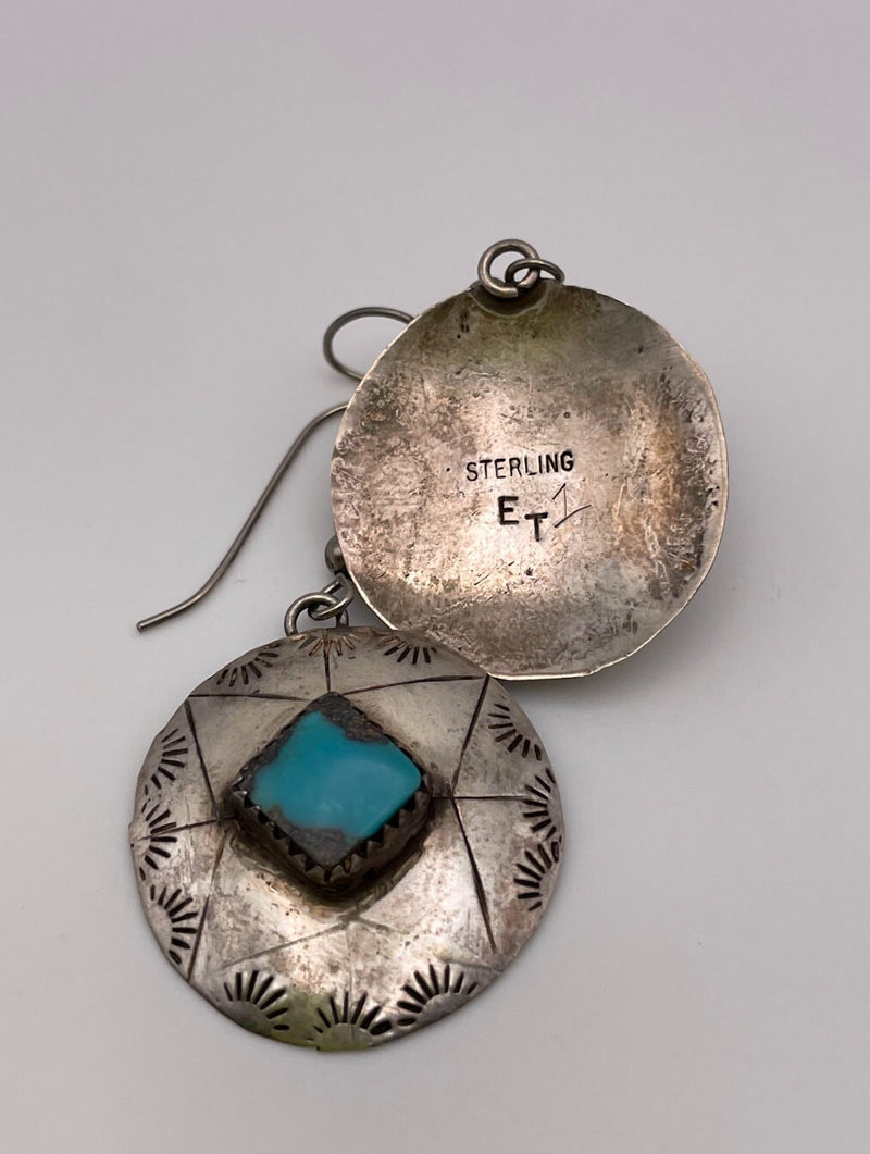 Vintage Native American Navajo Sterling and Turquoise Shield Earrings